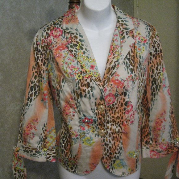Jacket Leopard Print w/ Rhinestones size L - Picture 5 of 10